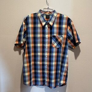 Men's Short-Sleeve Plaid Button-Up Shirt - Blue & Orange